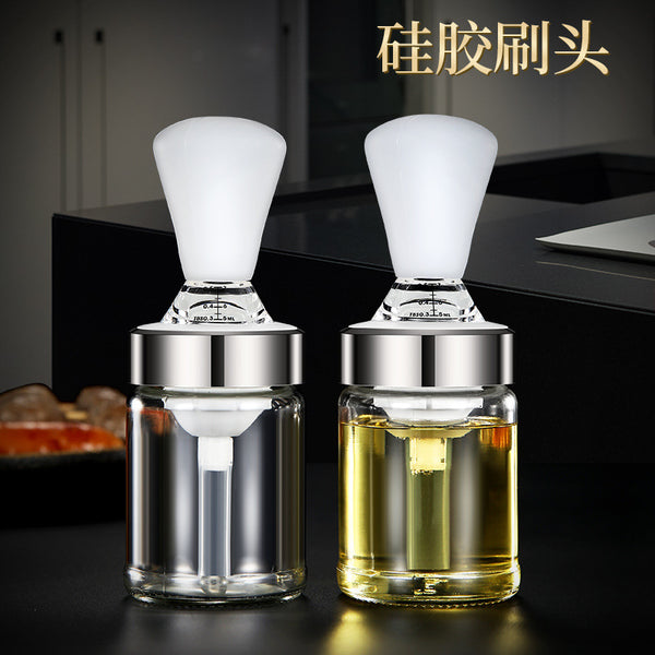 Silicone barbecue brush with bottle, kitchen baking extrusion quantitative oil bottle oil brush, integrated portable oil-tight brush bottle