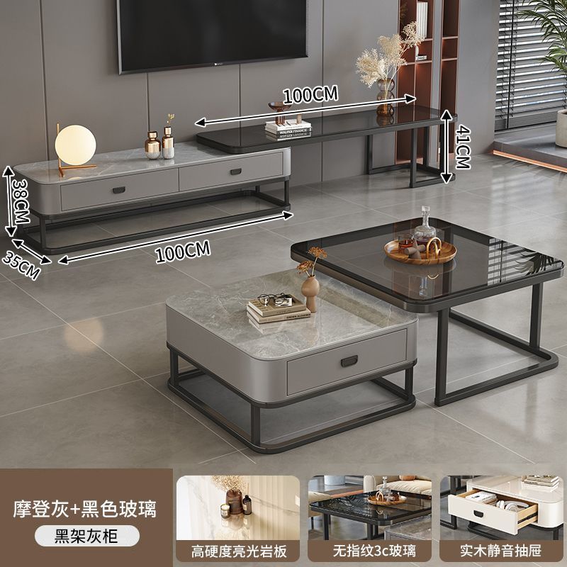New nordic rock slab solid wood coffee table, modern minimalist marble coffee table for home, small apartment living room, italian style square side table