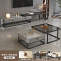 Black frame gray drawer丨modern gray coffee table + tea glass tv cabinet