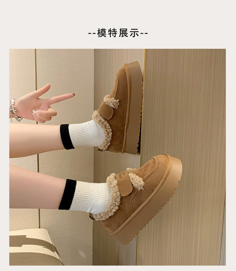 Thick sole birkenstock shoes women's fleece-linedthickenedheattech bean shoes 2025new arrivalwinter snow boots cotton shoes furry shoes