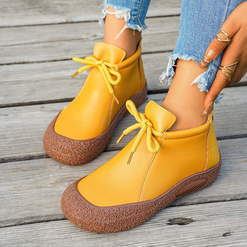 Exportplus sizetie backretro short boots thick solefall and winternew arrivalcasual soft leather back zipper plaid soft bottomboots