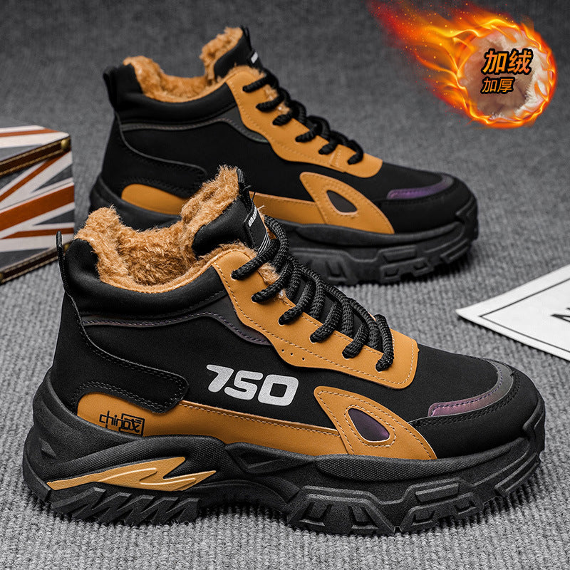 Men's winter new arrival: fleece-lined high-top casual sports boots - height increasing, non-slip, martin boots, thick-soled, wear-resistant work boots for hiking