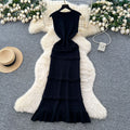 Korean style minimalist sleeveless knit dress - women's summer slimming, figure-flattering, ruffle-trimmed, luxurious, and stunning maxi dress
