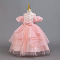 New in stock puff sleeve children's dress sequin wedding dress princess dress girls performance dress kids dress