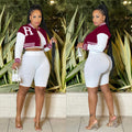 X6001 cross-border   fashion women's long-sleeved cropped jacket with lined shorts three-piece set