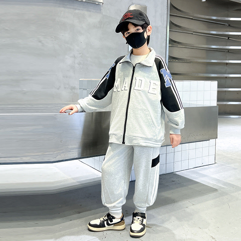 Boys' spring/autumn outfit set -  new kids' hoodie, stylish two-piece tracksuit for older boys, trendy and cool clothing