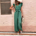 Pre-sale-72265 cross-border fashionexport women's fashioneasiest for matchsilm slimming lookv neckhigh waisttie back jumpsuits