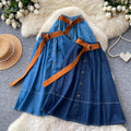 Preppy style denim skirt for women, elastic waistband, a-line midi skirt, summer work clothing, high waistslimming lookelegant skirt