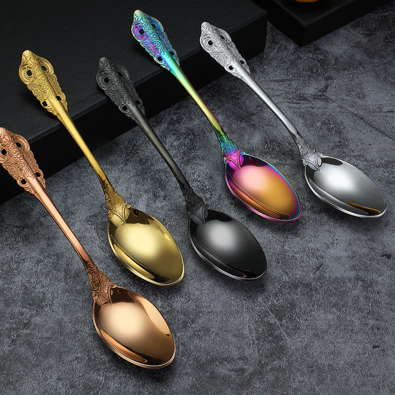 Island Qi stainless steel knife and fork spoon court retro relief steak knife and fork creative western tableware gift box four-piece set