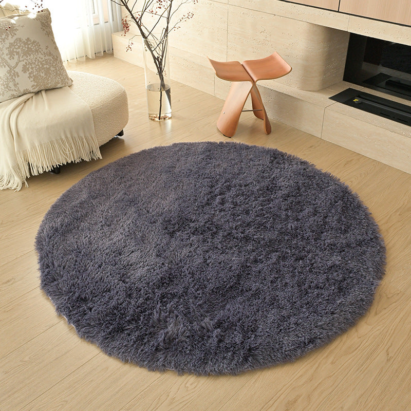 Silk wool carpet round scandinavian bedroom bedside carpet living room study bay window thickenedpure color tie-dye long hair floor mat
