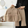 Girls' fuzzy solid color cardigan knit set - new  korean style kids' sweater two-piece outfit for autumn and winter
