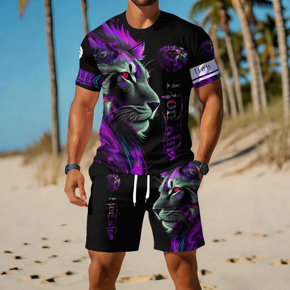 men's short-sleeve and shorts set, casual sportswear set, 3d printed cross-border hot seller, dropshipping available