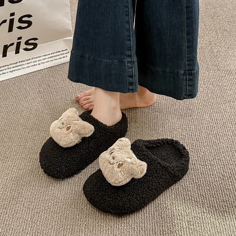 Trendy casual bear slippers for women - new autumn/winter collection, perfect for outdoor wear, dorm room, warm and thickened lambswool cotton shoes, couple's style