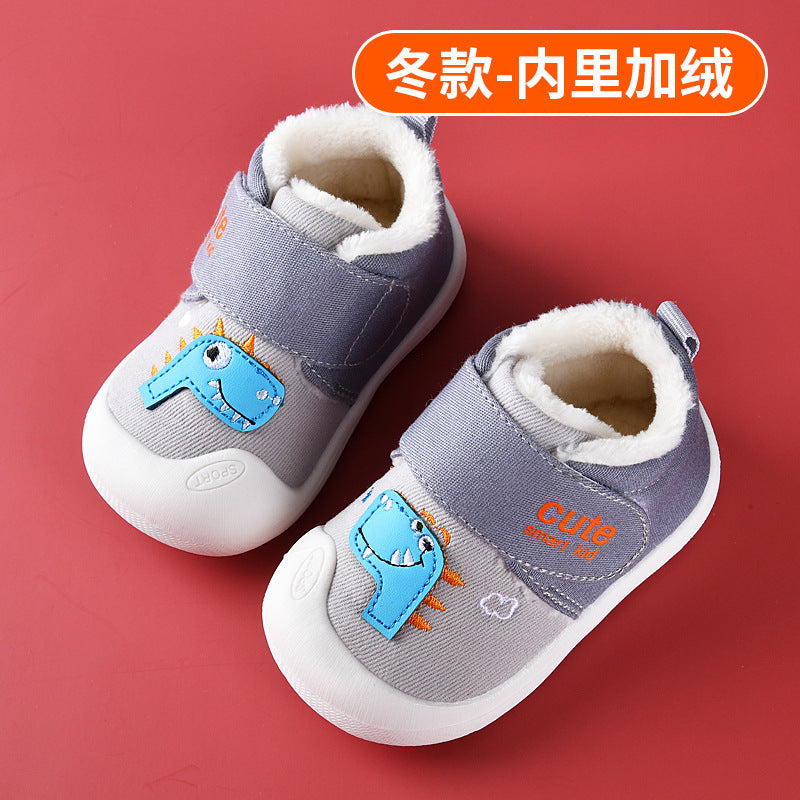 Toddler shoes for baby boys, spring and autumn, 0-1-2 years old, soft sole infant shoes, winter fleece-lined cotton shoes for baby girls