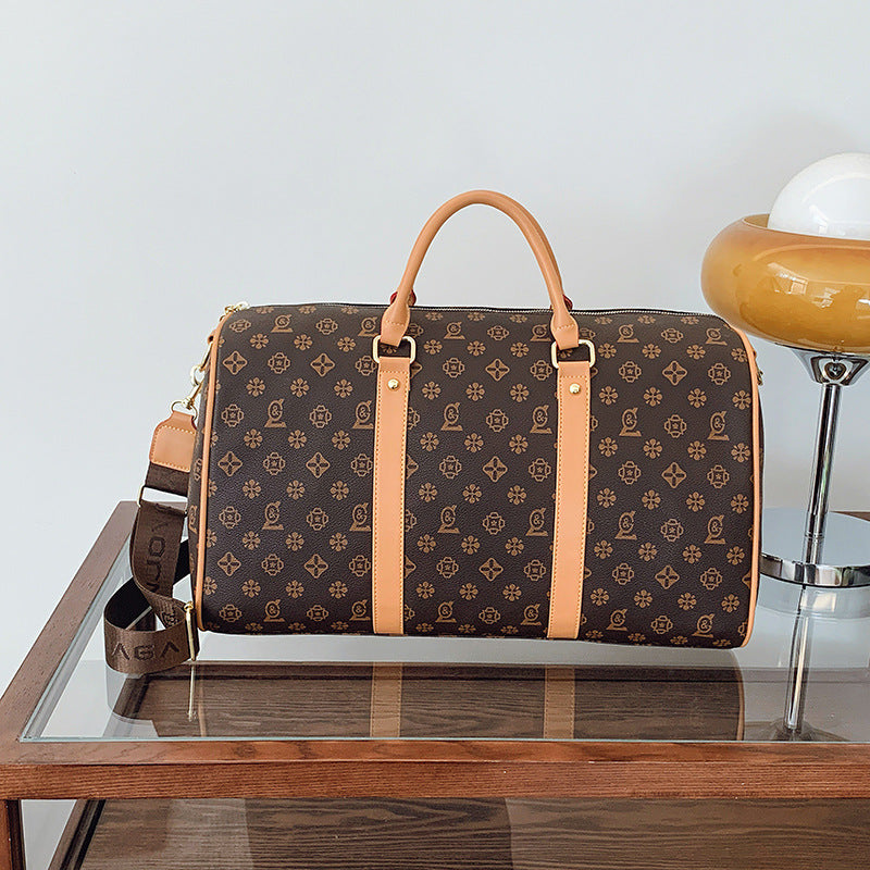 Travel bag for women, short-distance satchel, large-capacity business trip luggage bag, shoulder cross-body boston printing pillow bag for women