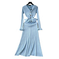 Luxury chic women's dress - autumn  collection: slim-fit knit maxi dress with metallic buckle detail, inspired by chanel