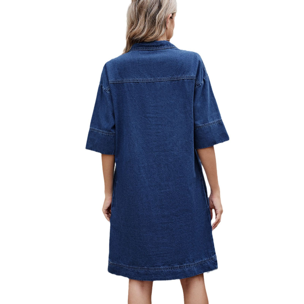 European and american cross-border women's spring/summer new arrivals:  independent store washed v-neck loose short-sleeve midi dress