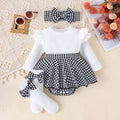e-commerce autumn baby and toddler girl's three-piece set for the us and european markets, including a flutter-sleeve long-sleeved romper, pants/skirt, socks, and a headband