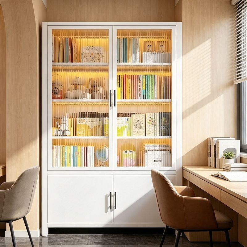 Steel bookshelf movable bookcase with door kids storage rack living room storage cabinet wall-mounted iron double-door bookcase