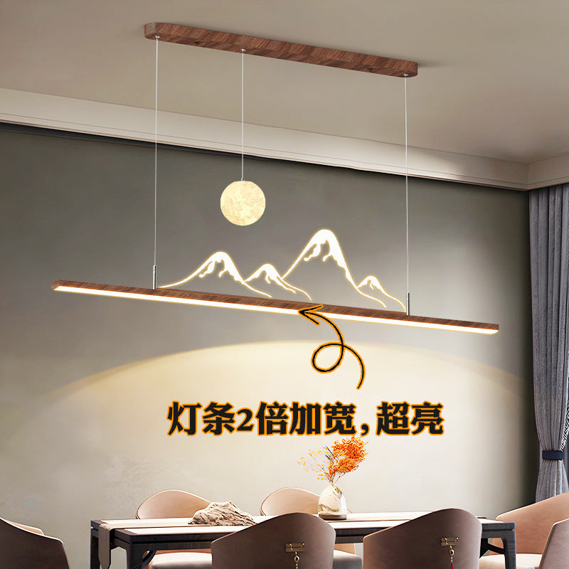 Walnut color Zhongshan lamps, antique restaurant chandelier, wabi-sandy wind, advanced sense, retro dining table, tea room one-word lamp