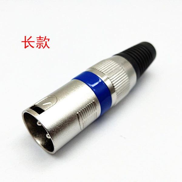 Long 3-core male card faucet, Canon male, microphone plug, audio plug, metal blue ring.