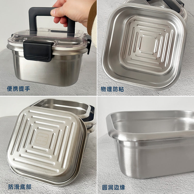316 stainless steel food storage container lunch box - large capacity, airtight refrigerator organizer with lid - fruit bento box
