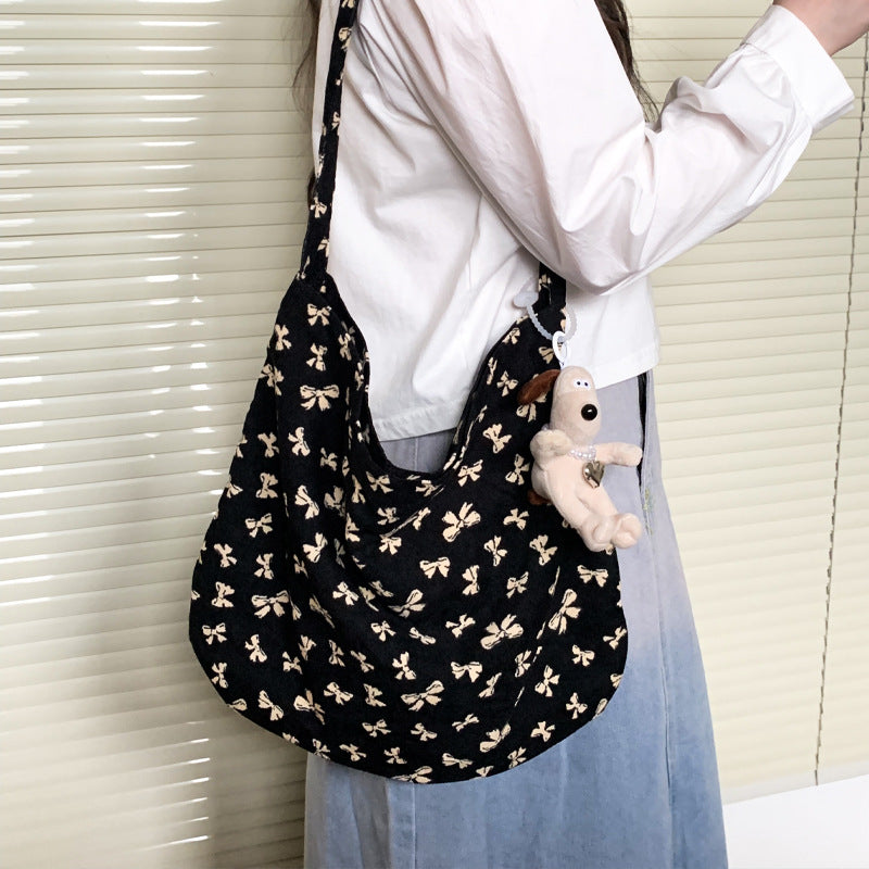 Cross-border new broken flower canvas bag messenger bag shopping bag fashion trend large capacity casual versatile women's shoulder bag