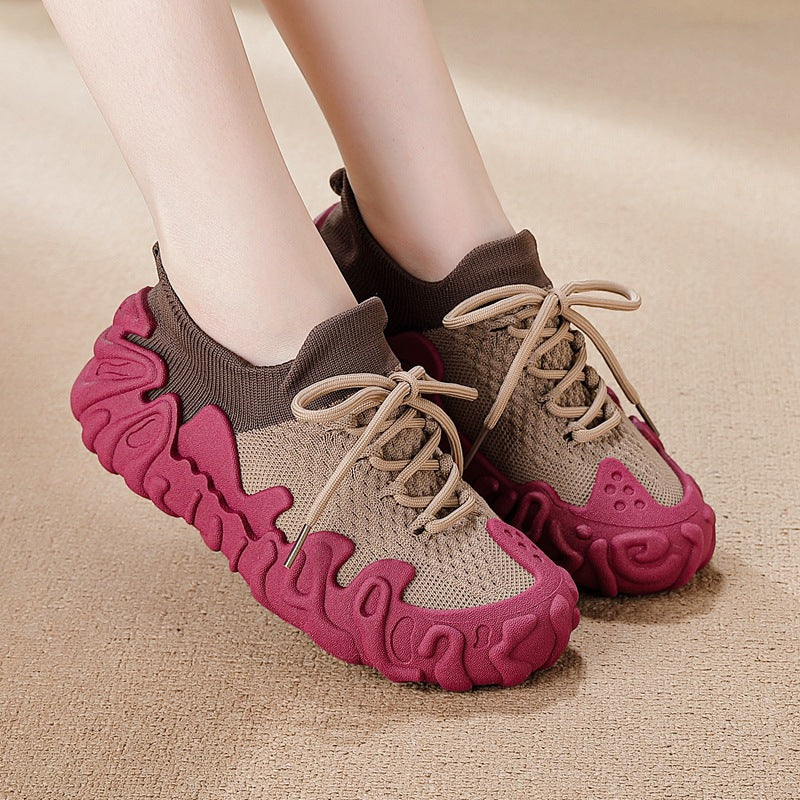 Spring & fallnew arrivaleasiest for matchtrendycasual sports running shoes soft flatsnon-slip flying woven socks breathable mesh women's shoes