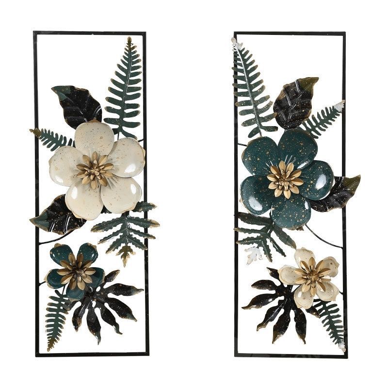 Hallway artificial metal floral wall decor, living room background wall ornament, study room southeast asian handmade iron floral hanging decoration