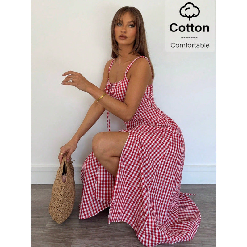 european and american cross-border new summer plaid cami dress - hot girl style