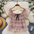 Korean style sweet bowknot layered mesh blouse - women's summer chic & youthful short-sleeve top