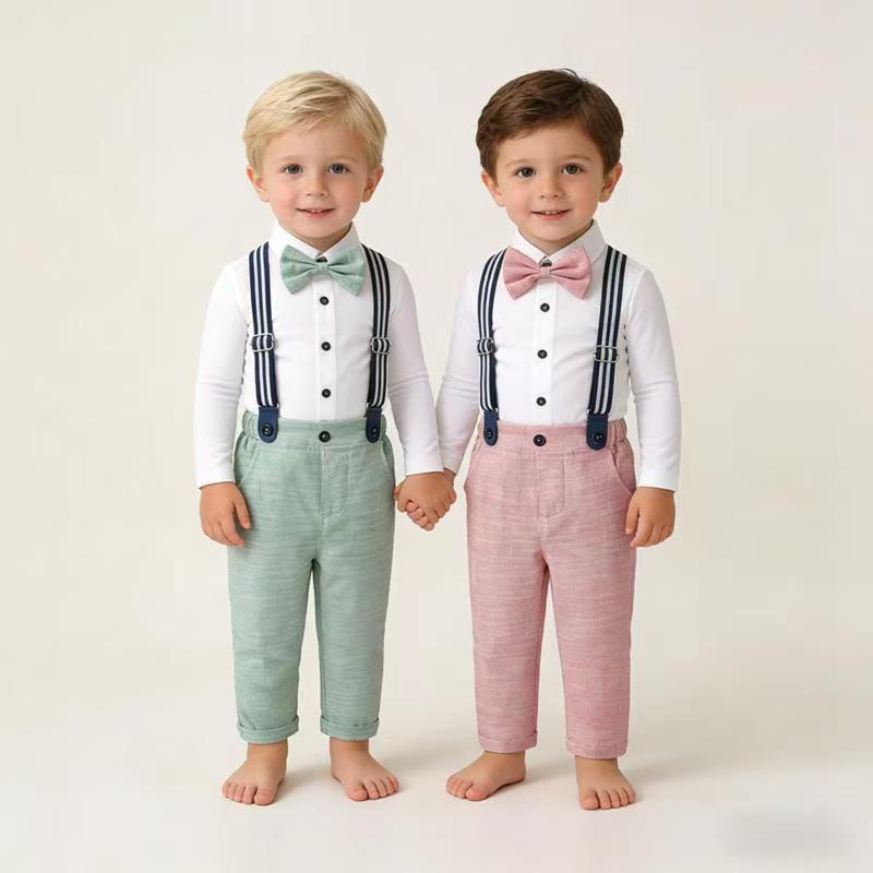 Factory new children's clothing sets: white shirt, overalls, bow tie - perfect for baby's first birthday and special occasions
