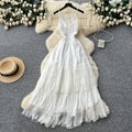 Vacation style lace lace suspender sexybacklessdress women's summer waist slimming look cake skirt elegant long skirt