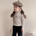 Long sleevesstripes bottom baby style middle and small children boys and girls single tops inner bottom shirt girl high collar thickened