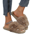 Sweet pearl furry slippers for girls, 2024 autumn/winter collection, thick-soled open-toe cotton slippers, soft sole outdoor wear, front and back slippers
