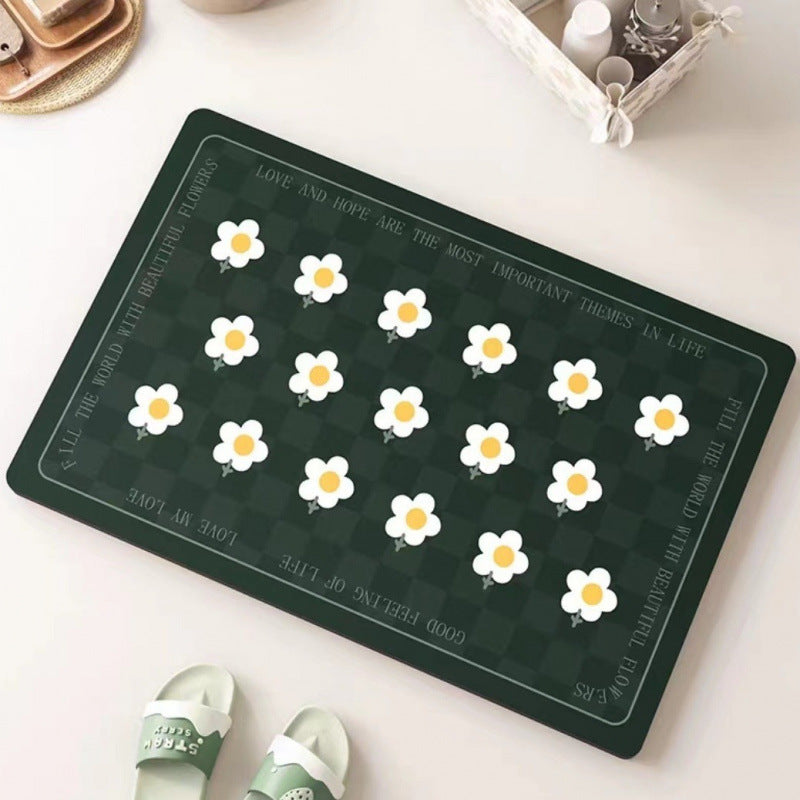 Daisy diatomaceous earth bath mat - absorbent, non-slip, quick-drying floor mat for home bathroom, toilet, and entryway