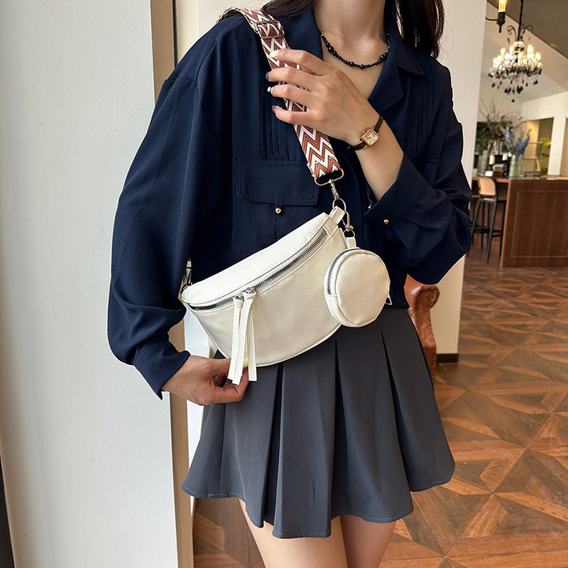 Foreign trade niche design women's breast bag 2024 new PU texture shoulder messenger bag solid color simple fashion fanny pack