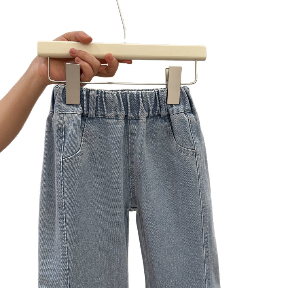 Spring new girls' embroidered bow denim pants - korean style, trendy and fashionable kids' trousers, children's clothing