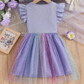 Exportgirl light purple pit strips flying sleeves gradient star mesh skirt summerkidsbows princess dress trendy