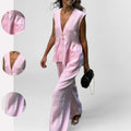 cross-border european and american women's summer collection: new elegant commute v-neck sleeveless top and vest pant fashion set