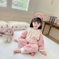 【candy colors】girls' winter flannel pajama set - kids' cartoon fleece-lined warm loungewear for boys and girls