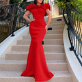 C8519 cross-border  fashion women's summer solid color off-the-shoulder mermaid maxi dress - export evening gown