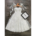 Women's summer new arrival: elegant and romantic mesh embroidered tie-waist a-line midi dress