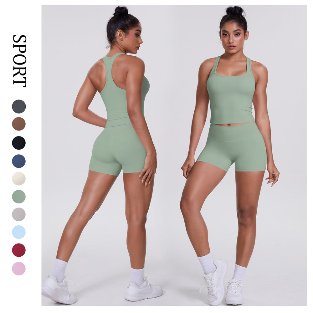 Cloud-feel brushed outdoor casual running yoga clothes, quick-drying, beautiful back, hip-lifting, tight shorts, sports and fitness clothes suit