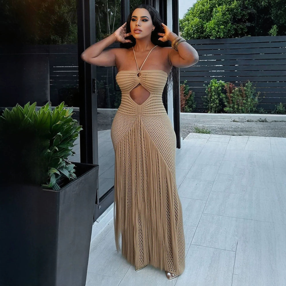 fashioncut out bikini cover skirt sexy waist drawstring tassel knitting skirt beach skirt women