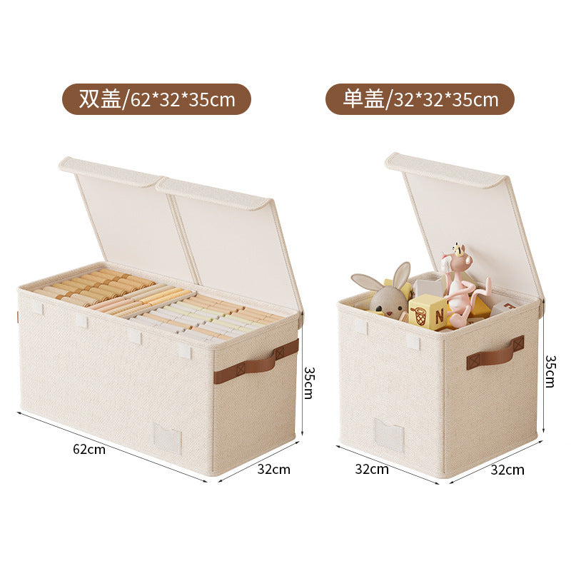 Cotton and linen grid double cover storage box, clothes storage box, household flip cover storage box, oversized toy sorting storage box