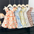 [family wear] children's cotton silk suspender dress sleeveless cake skirt summer thin flying sleeve western style floral skirt