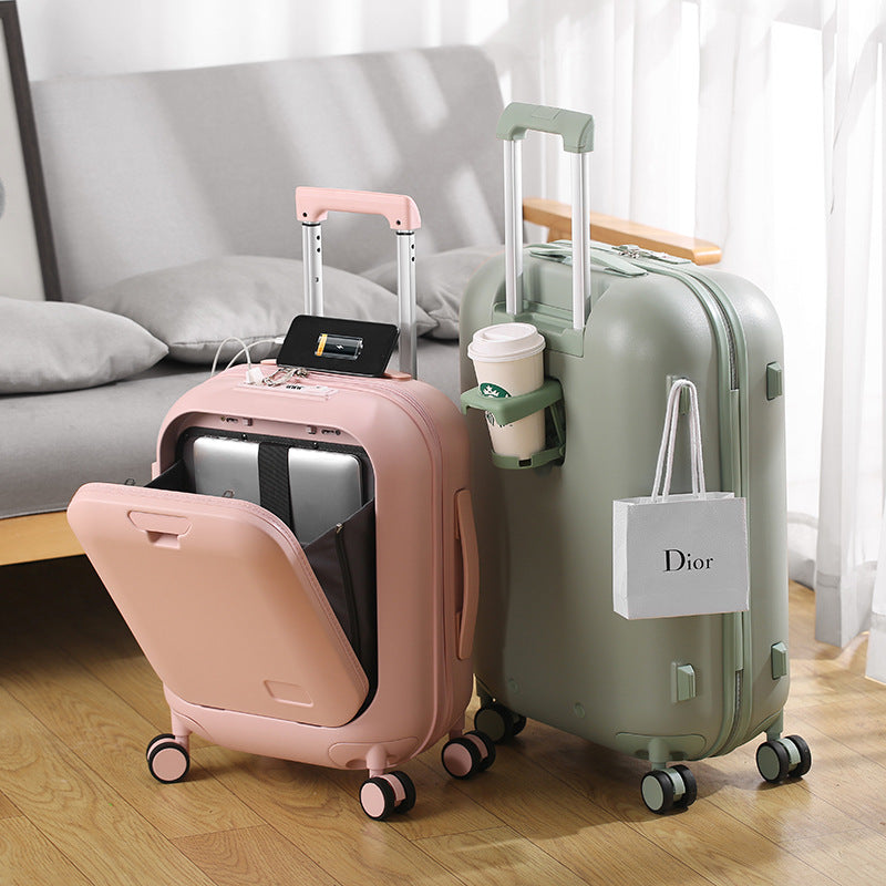 Multifunctional front open small suitcase 20 inch boarding password suitcase 240,000 wheel anti-drop trolley leather case