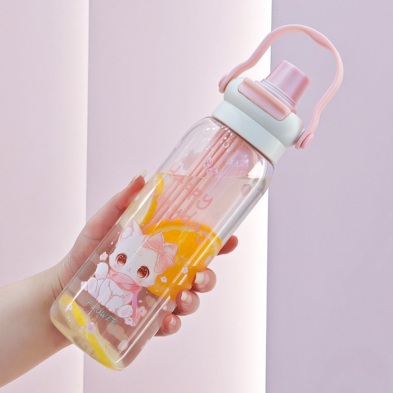 Summer new arrival: cute cartoon plastic water bottle for girls - stylish, portable, and perfect for students on the go!