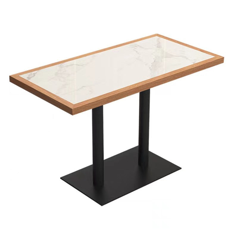 Solid wood hemming rock slab dining table milk tea coffee shop tea house Chinese and Western restaurant hot pot table storage drawer hotel table and chairs